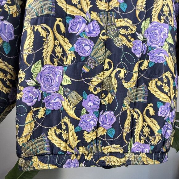 Vintage 90s Silk Novelty Quilted Baroque Floral Bomber Jacket – Anna & Frank L - Picture 11 of 11